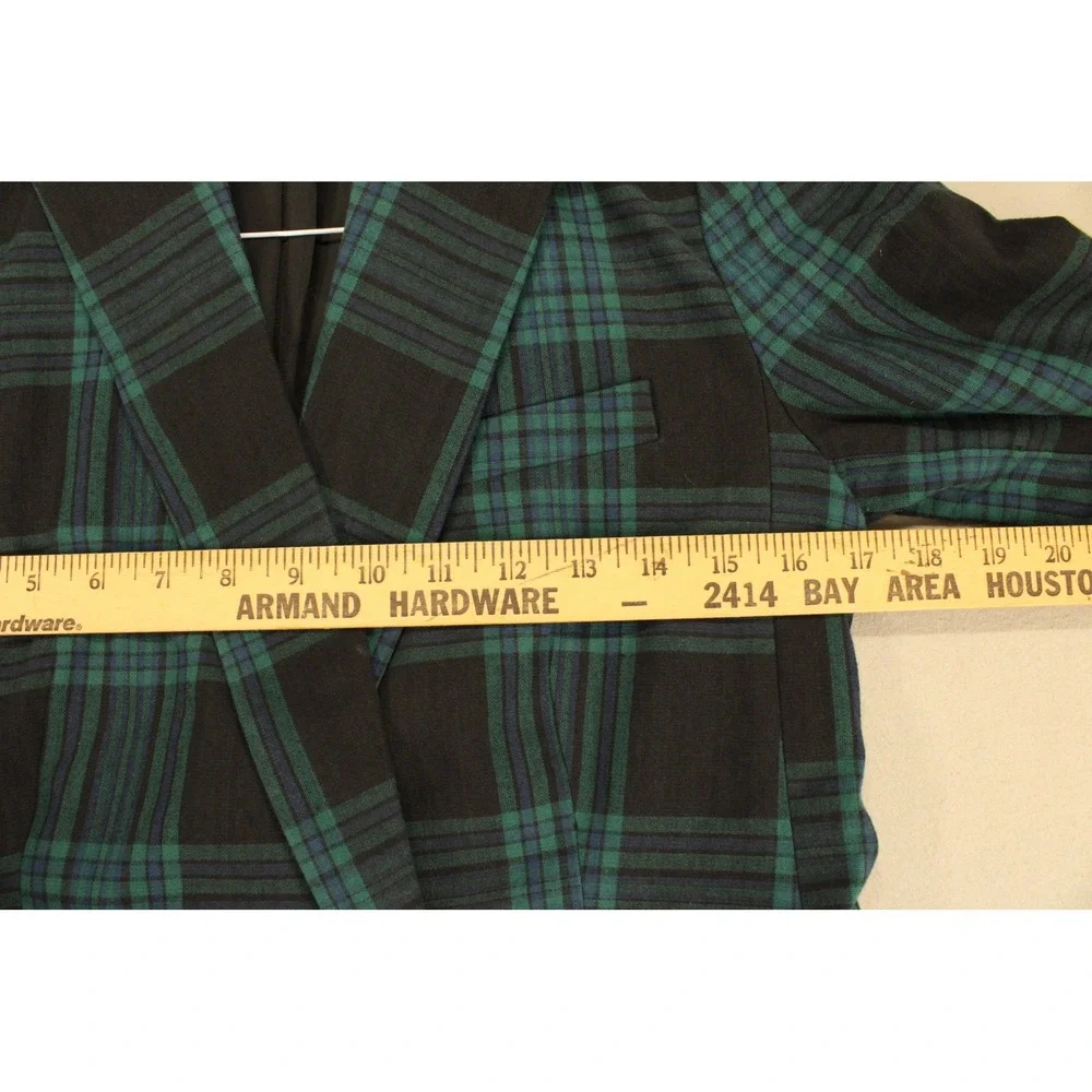 Free Assembly Women Green Black Plaid Double Breasted Blazer and Pants Suit Set